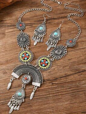 060 Bohemian Style Colorful Drop Necklace Set